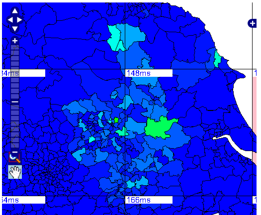 OpenLayers map showing the BBC Look North Recession data using dynamic tile creation